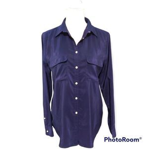 Gap Chic navy blue button down long sleeves lightweight silky camp shirt